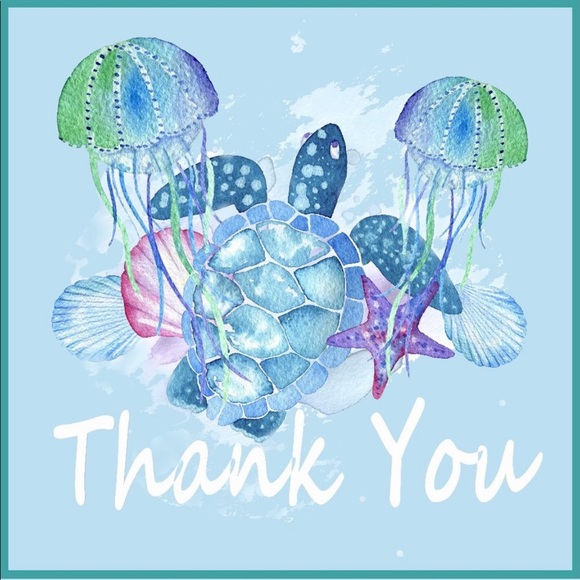 100 (2x2 Inch) Square Stickers, Sea Turtle & Jellyfish High Gloss, Thank You - Picture 3 of 3
